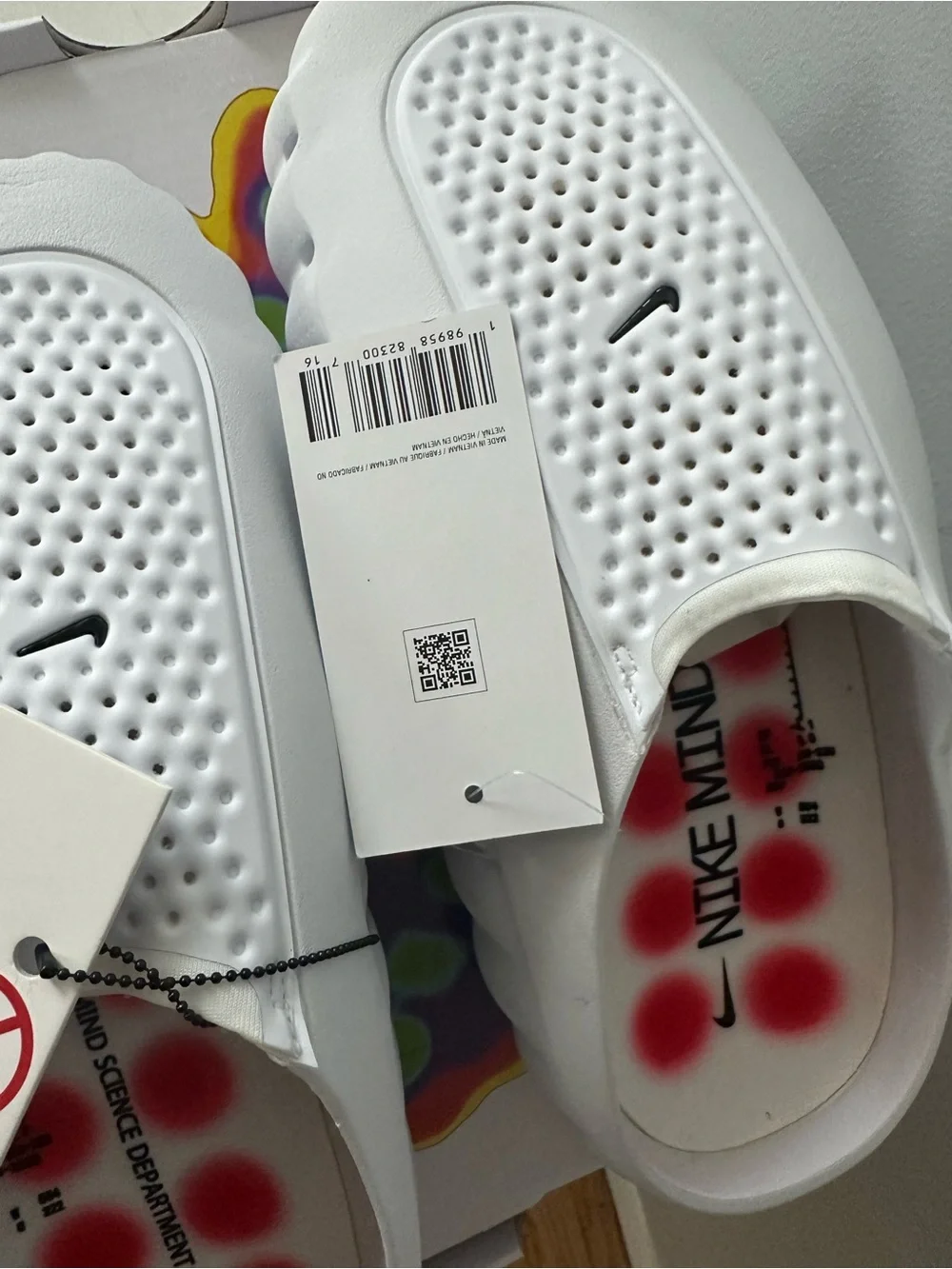 Nike White Kids Slide Sandals with Small Black Swoosh